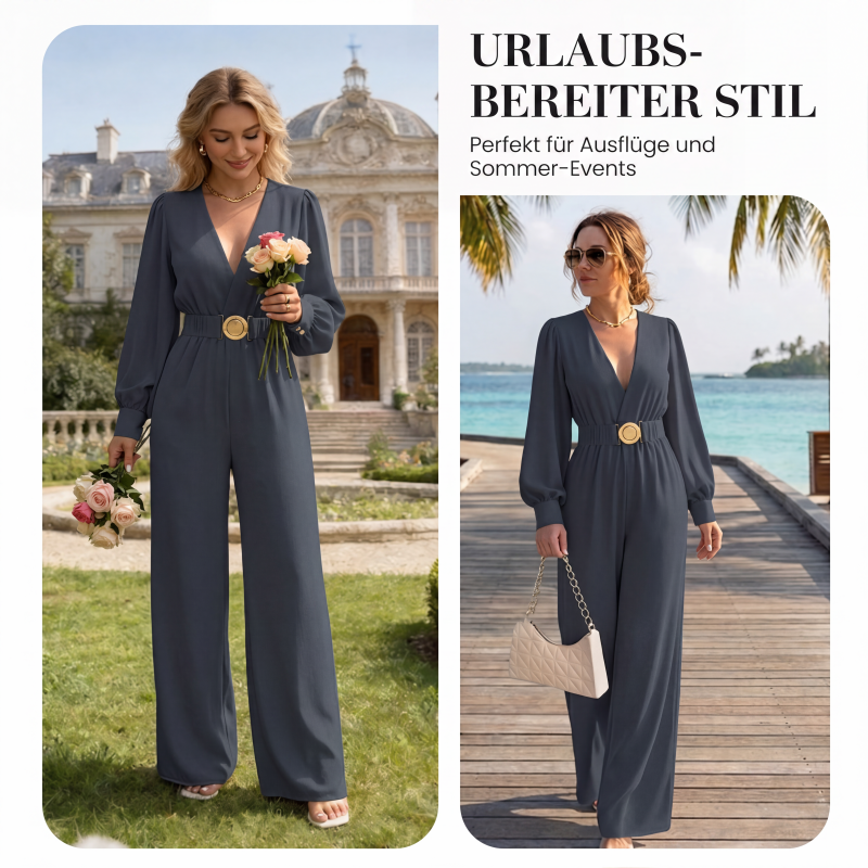 👗 Eleganter Jumpsuit mit V-Ausschnitt, weitem Bein & Gürtel – Figurschmeichelnd, vielseitig & stilvoll | Perfekt für Büro, Events & besondere Anlässe – Jetzt -50%