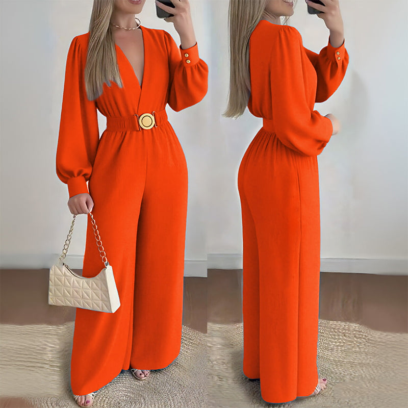 👗 Eleganter Jumpsuit mit V-Ausschnitt, weitem Bein & Gürtel – Figurschmeichelnd, vielseitig & stilvoll | Perfekt für Büro, Events & besondere Anlässe – Jetzt -50%