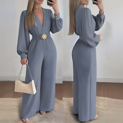 👗 Eleganter Jumpsuit mit V-Ausschnitt, weitem Bein & Gürtel – Figurschmeichelnd, vielseitig & stilvoll | Perfekt für Büro, Events & besondere Anlässe – Jetzt -50%