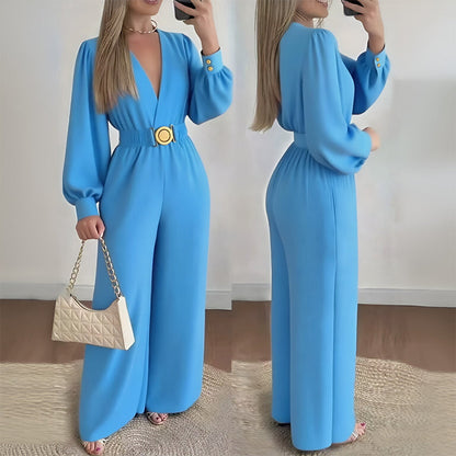 👗 Eleganter Jumpsuit mit V-Ausschnitt, weitem Bein & Gürtel – Figurschmeichelnd, vielseitig & stilvoll | Perfekt für Büro, Events & besondere Anlässe – Jetzt -50%
