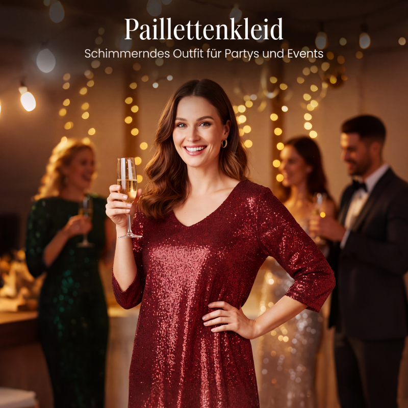 ✨ Damen Paillettenkleid mit V-Ausschnitt – Funkelndes Design, femininer Schnitt & perfekt für besondere Anlässe | Ideal für Partys, Hochzeiten & festliche Abende – Jetzt -50%!
