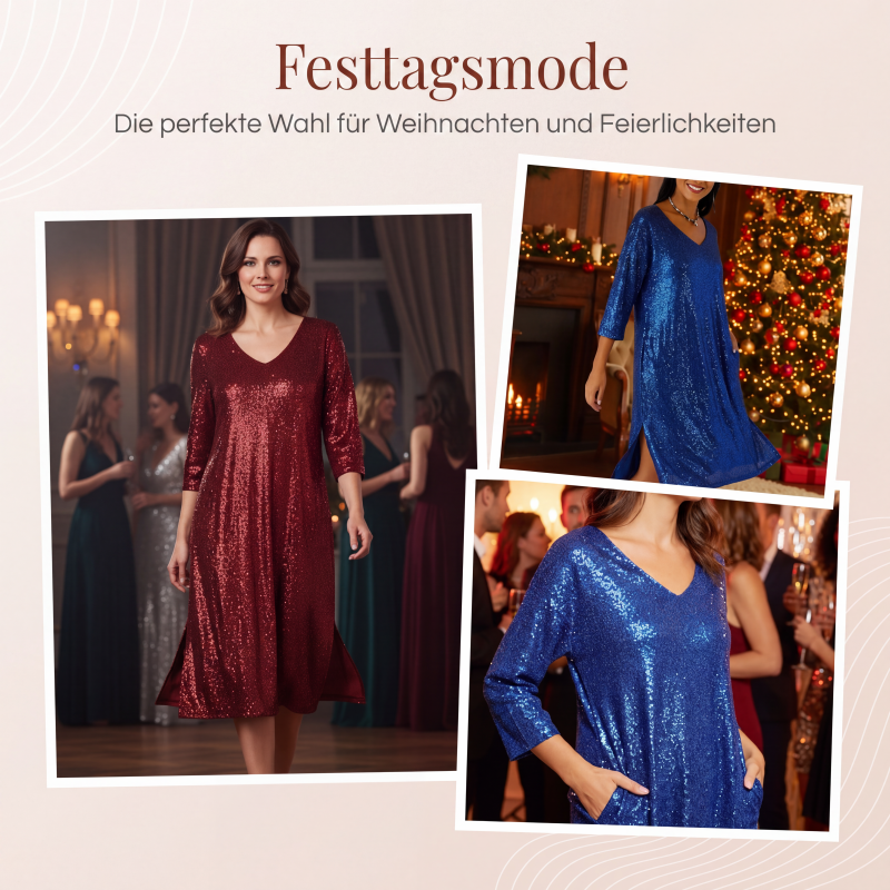 ✨ Damen Paillettenkleid mit V-Ausschnitt – Funkelndes Design, femininer Schnitt & perfekt für besondere Anlässe | Ideal für Partys, Hochzeiten & festliche Abende – Jetzt -50%!