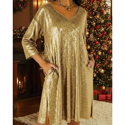 ✨ Damen Paillettenkleid mit V-Ausschnitt – Funkelndes Design, femininer Schnitt & perfekt für besondere Anlässe | Ideal für Partys, Hochzeiten & festliche Abende – Jetzt -50%!