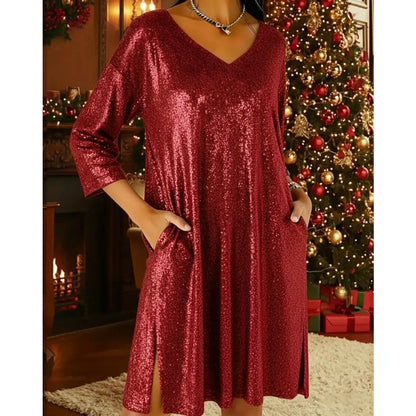✨ Damen Paillettenkleid mit V-Ausschnitt – Funkelndes Design, femininer Schnitt & perfekt für besondere Anlässe | Ideal für Partys, Hochzeiten & festliche Abende – Jetzt -50%!