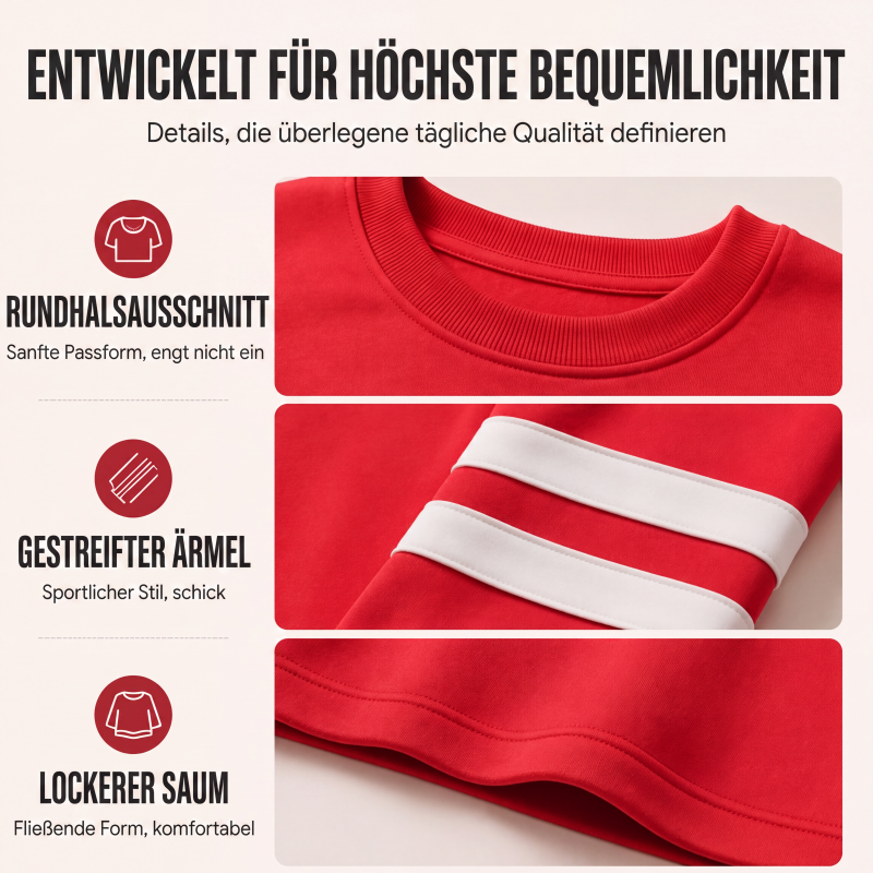 Oversize Gestreifter Damen-Pullover mit Rundhalsausschnitt