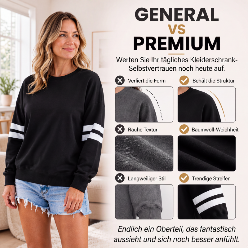Oversize Gestreifter Damen-Pullover mit Rundhalsausschnitt