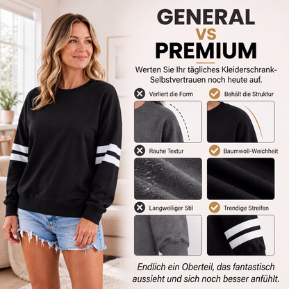 Oversize Gestreifter Damen-Pullover mit Rundhalsausschnitt