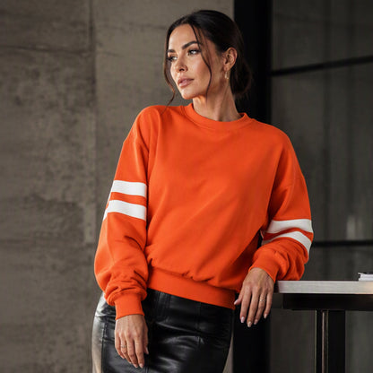 Oversize Gestreifter Damen-Pullover mit Rundhalsausschnitt