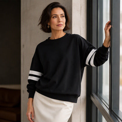 Oversize Gestreifter Damen-Pullover mit Rundhalsausschnitt