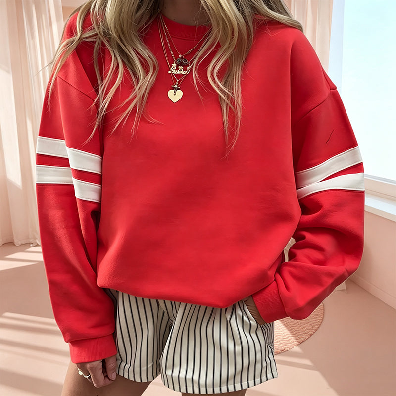 Oversize Gestreifter Damen-Pullover mit Rundhalsausschnitt