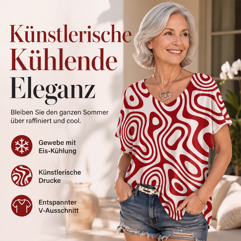🙌 70% Wiederkaufquote – Qualität überzeugt! Damen V-Ausschnitt T-Shirt mit Ice-Cooling Effekt und Print