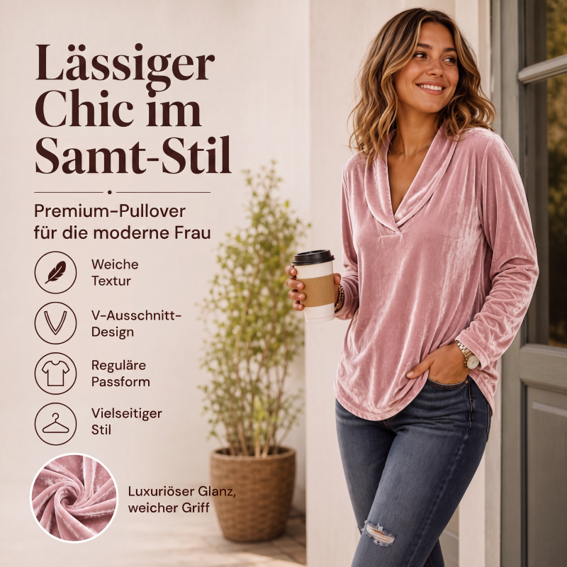 🌸 V-Ausschnitt-Samtbluse – Leichter Samt, zeitloses Design & vielseitig kombinierbar – Ideal für warme Tage & stilvolle Stunden