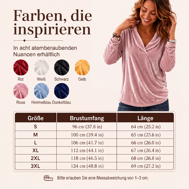 🌸 V-Ausschnitt-Samtbluse – Leichter Samt, zeitloses Design & vielseitig kombinierbar – Ideal für warme Tage & stilvolle Stunden
