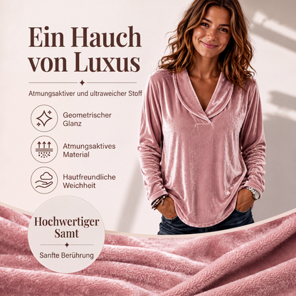🌸 V-Ausschnitt-Samtbluse – Leichter Samt, zeitloses Design & vielseitig kombinierbar – Ideal für warme Tage & stilvolle Stunden