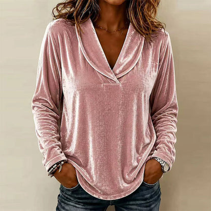 🌸 V-Ausschnitt-Samtbluse – Leichter Samt, zeitloses Design & vielseitig kombinierbar – Ideal für warme Tage & stilvolle Stunden