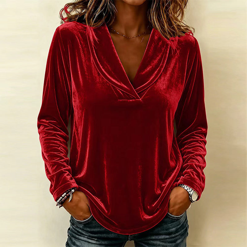 🌸 V-Ausschnitt-Samtbluse – Leichter Samt, zeitloses Design & vielseitig kombinierbar – Ideal für warme Tage & stilvolle Stunden