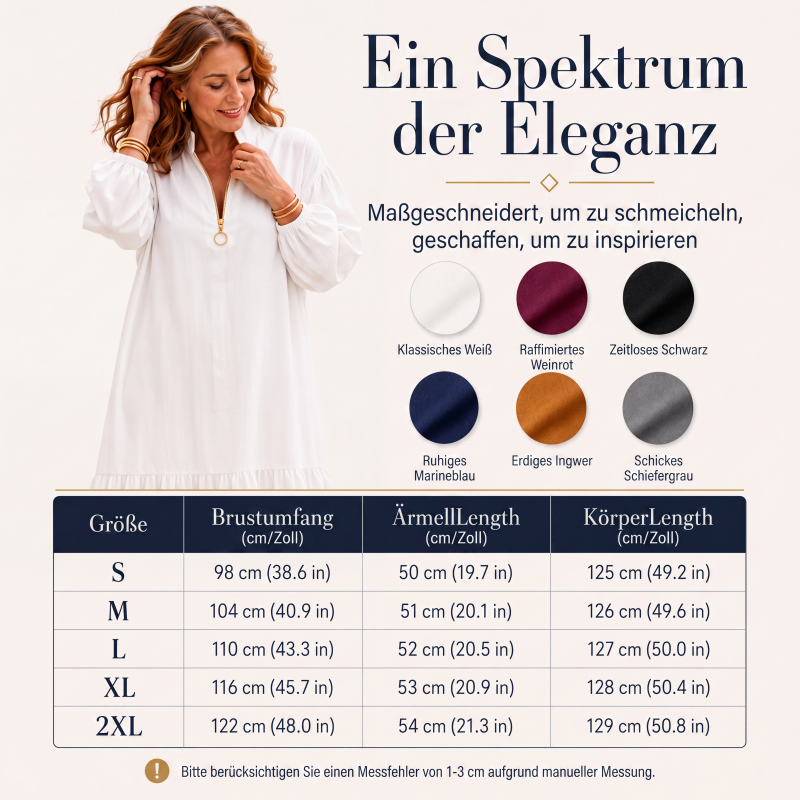 Damenkleid mit Stehkragen, halbem Reißverschluss und Ballonärmeln