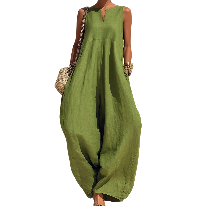 📢📢50%Rabatt!!! 🍃 Damen Ärmelloser V-Ausschnitt Weites Bein Overall mit Taschen🤍✨