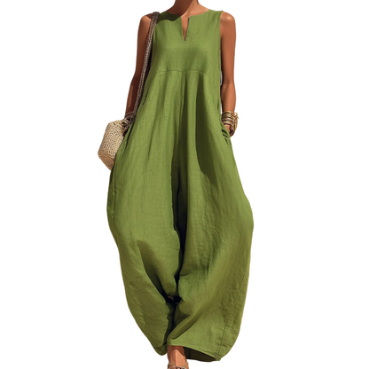 📢📢50%Rabatt!!! 🍃 Damen Ärmelloser V-Ausschnitt Weites Bein Overall mit Taschen🤍✨