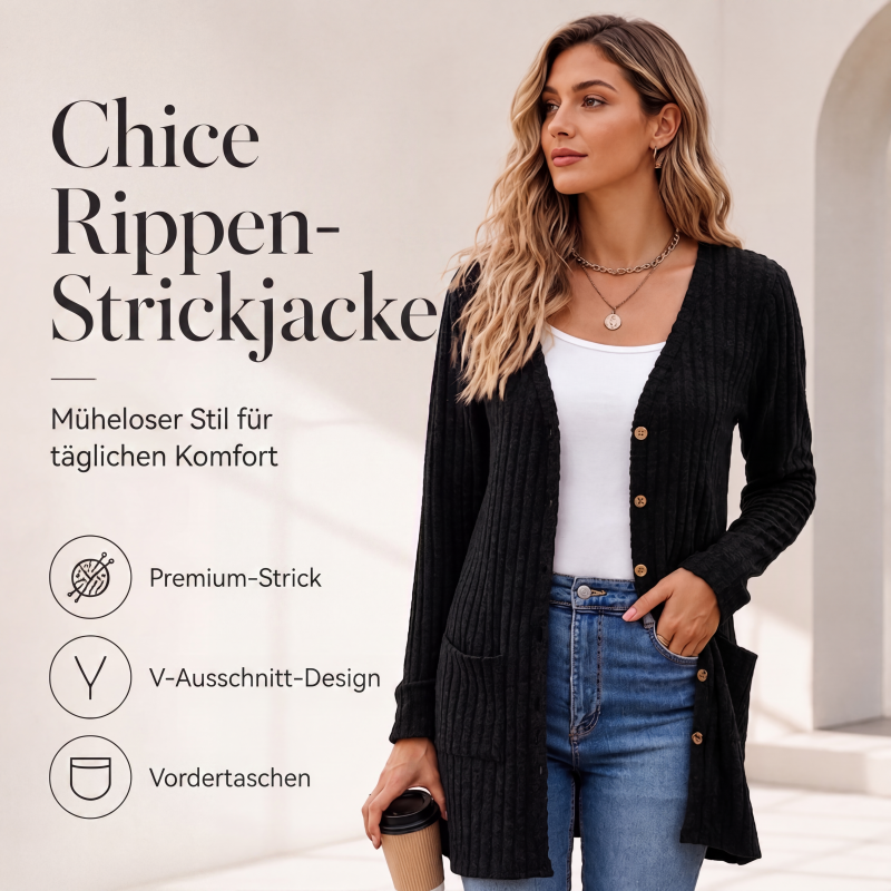 Strickjacke in mittellanger Länge mit Taschen