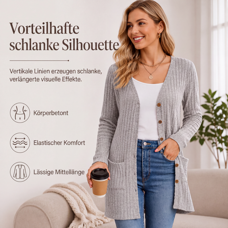 Strickjacke in mittellanger Länge mit Taschen