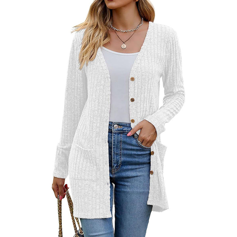 Strickjacke in mittellanger Länge mit Taschen