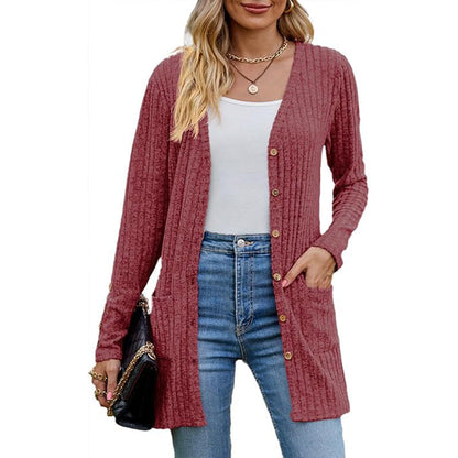 Strickjacke in mittellanger Länge mit Taschen
