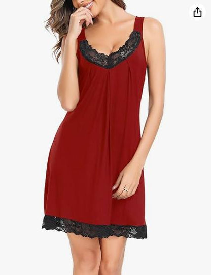🌙👗50 % Rabatt！💤Elegantes Nachthemd mit V-Ausschnitt und Spitze