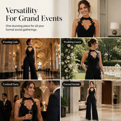 💎 Nr. 1 Hit + Direkt 50% + 4,9 Sterne！Damen Eleganter Neckholder Spitzen Plissee Weites Bein Overall