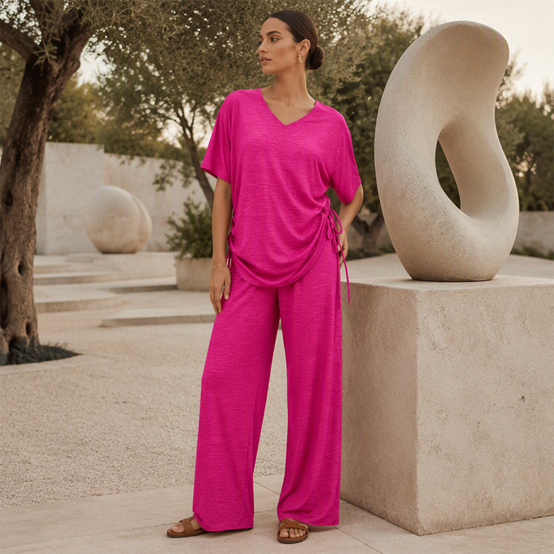 ⏰ Zeitlimit + 50% OFF + Letzte 3 Stunden ！Legeres Damen-Set aus V-Ausschnitt-Oberteil und weitem Bein-Hose