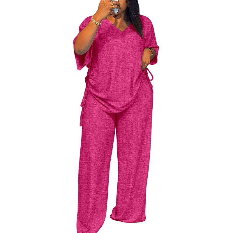⏰ Zeitlimit + 50% OFF + Letzte 3 Stunden ！Legeres Damen-Set aus V-Ausschnitt-Oberteil und weitem Bein-Hose