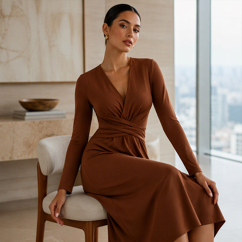 📦 Täglich 500+ Pakete versendet – der Wahnsinn! Elegantes Damen-Midikleid mit V-Ausschnitt