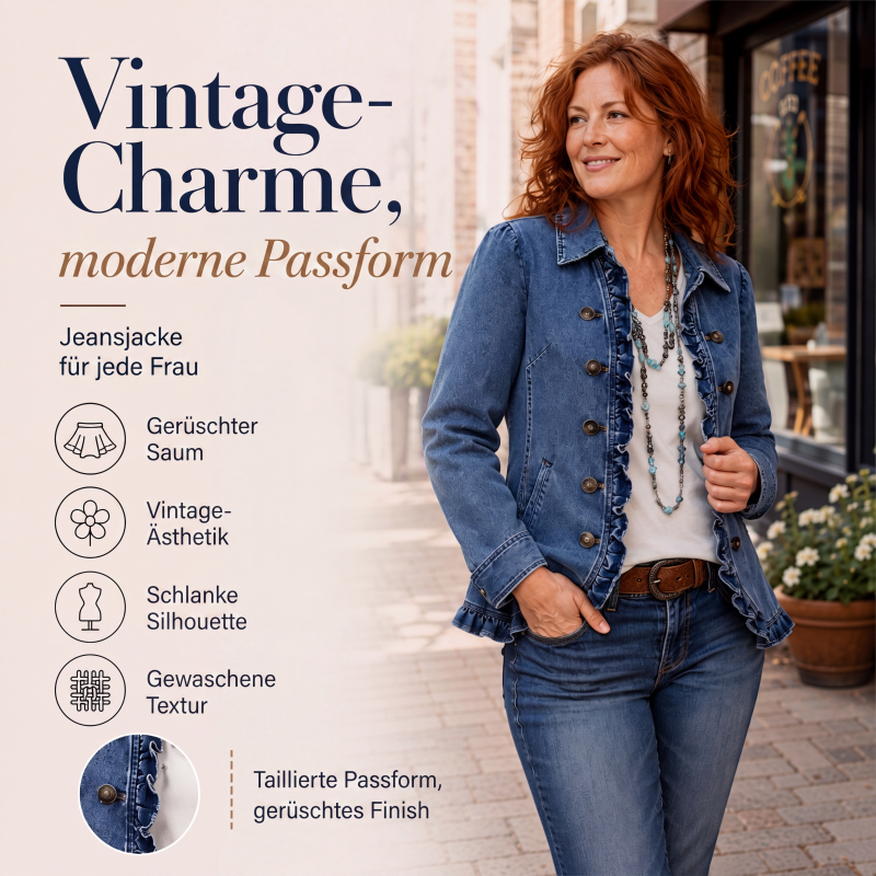 Jeansjacke für Damen, doppeltreihig, mit Rüschen