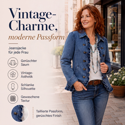 Jeansjacke für Damen, doppeltreihig, mit Rüschen
