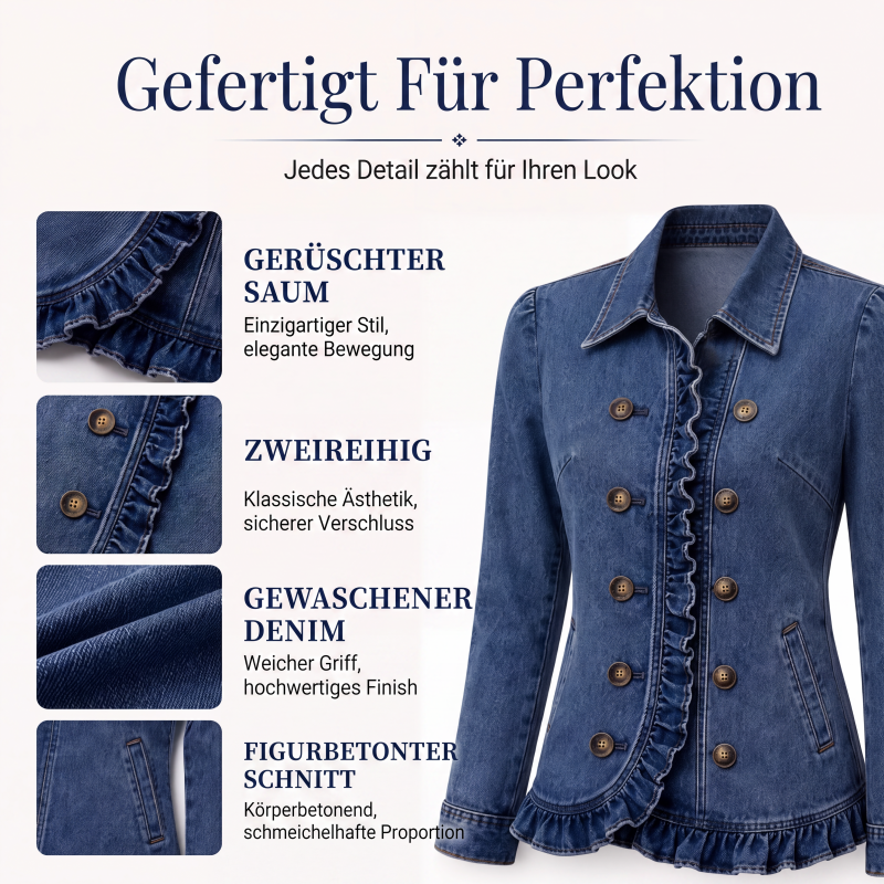 Jeansjacke für Damen, doppeltreihig, mit Rüschen