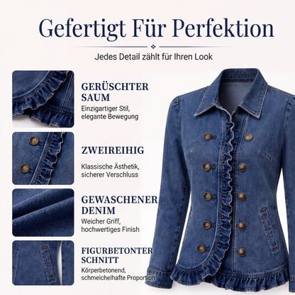 Jeansjacke für Damen, doppeltreihig, mit Rüschen
