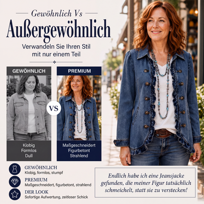 Jeansjacke für Damen, doppeltreihig, mit Rüschen