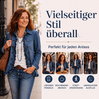 Jeansjacke für Damen, doppeltreihig, mit Rüschen