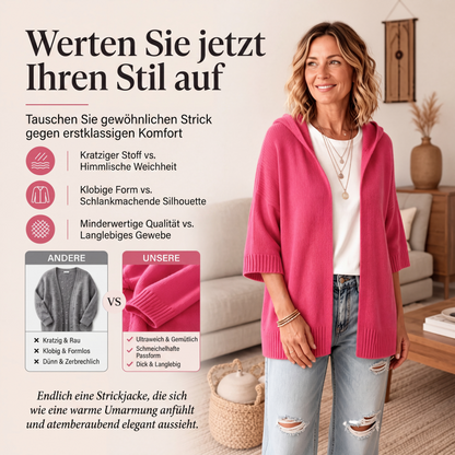 Gestrickte Cardigan mit Kapuze und 3/4-Ärmeln für Damen