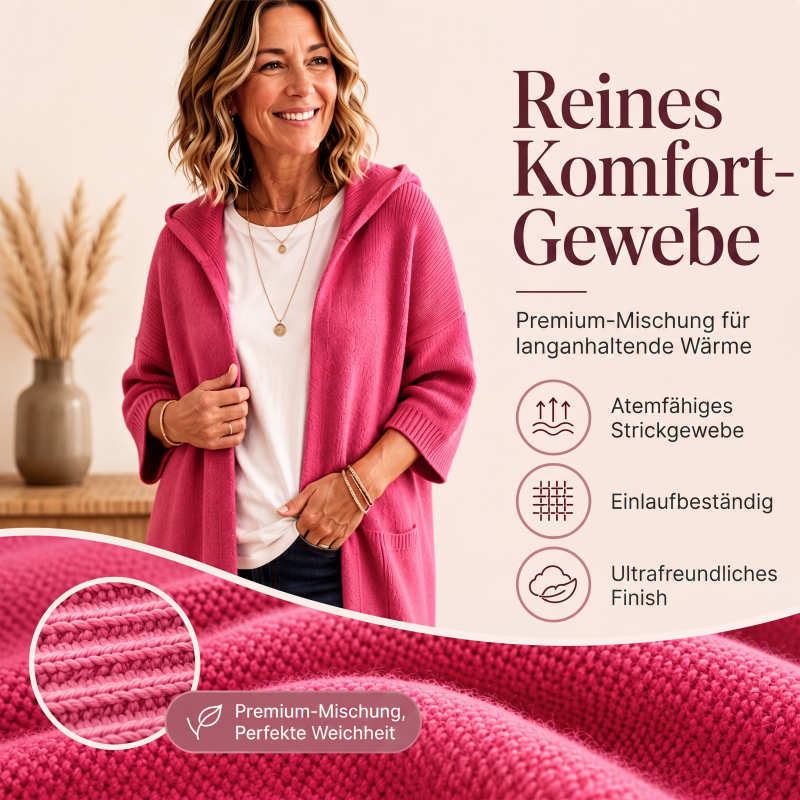 Gestrickte Cardigan mit Kapuze und 3/4-Ärmeln für Damen