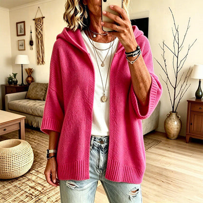 Gestrickte Cardigan mit Kapuze und 3/4-Ärmeln für Damen