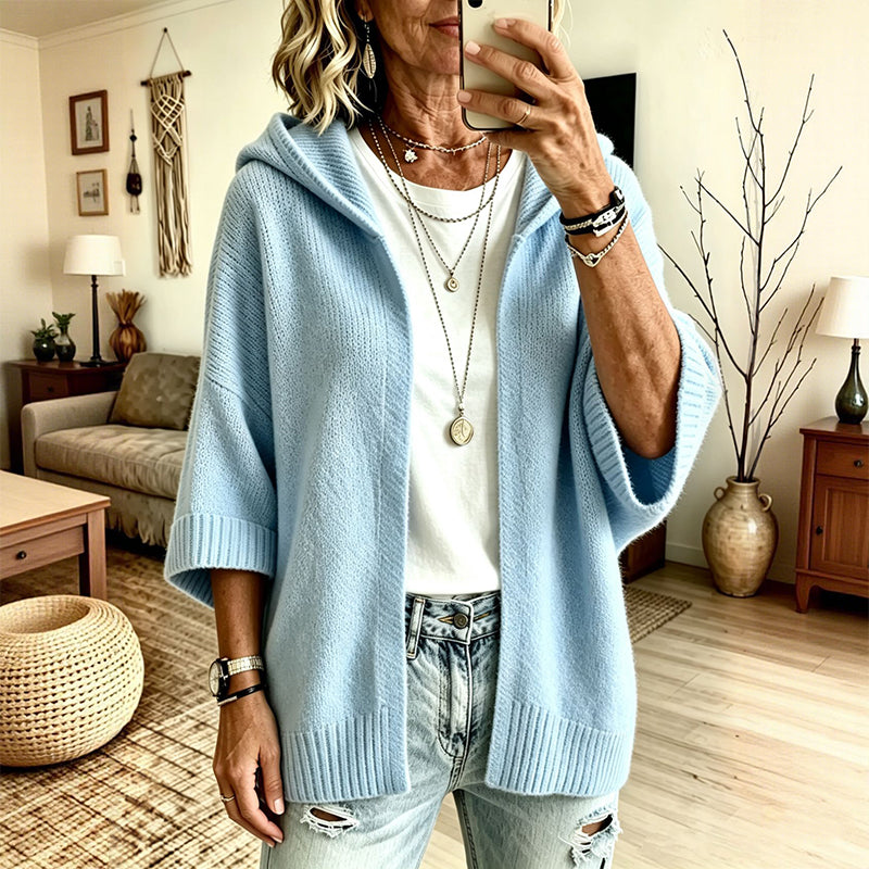 Gestrickte Cardigan mit Kapuze und 3/4-Ärmeln für Damen
