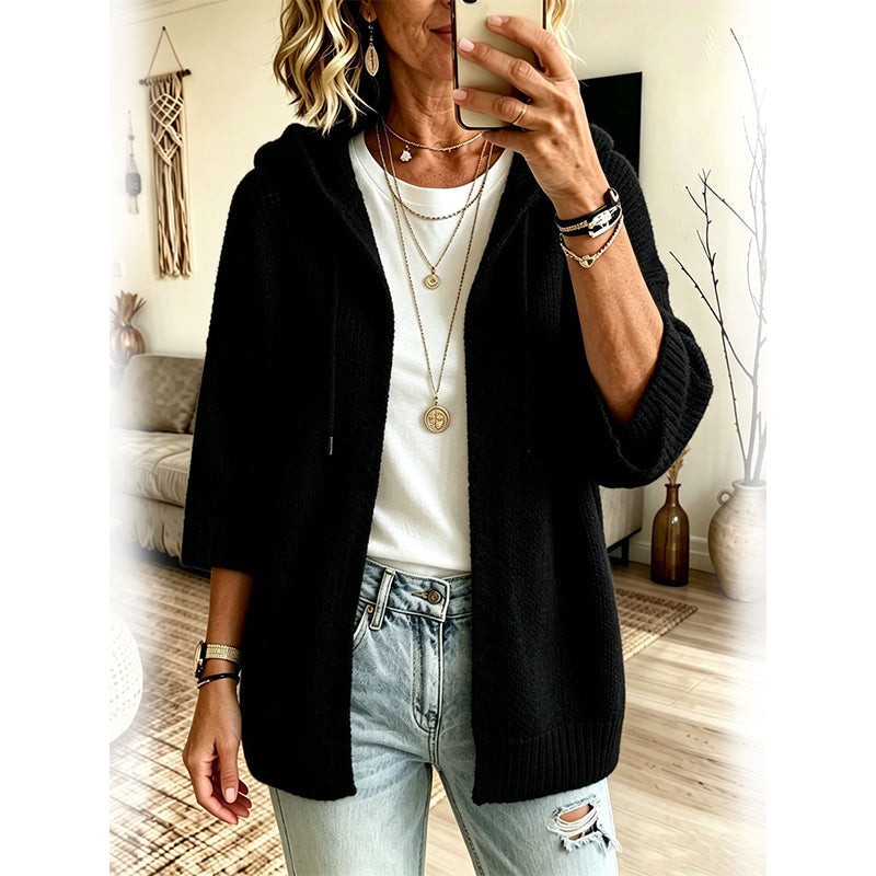 Gestrickte Cardigan mit Kapuze und 3/4-Ärmeln für Damen
