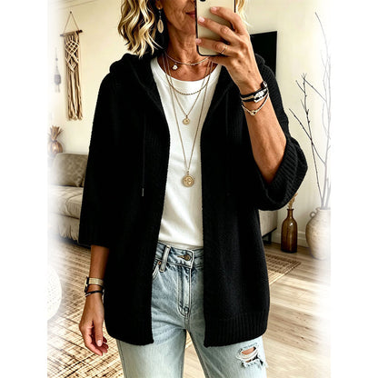 Gestrickte Cardigan mit Kapuze und 3/4-Ärmeln für Damen