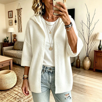 Gestrickte Cardigan mit Kapuze und 3/4-Ärmeln für Damen