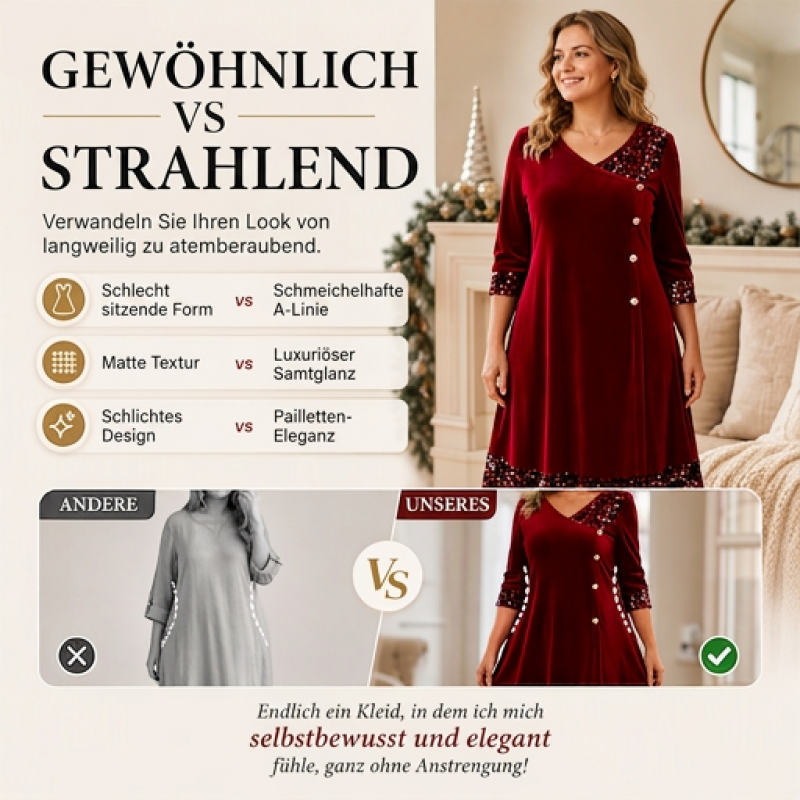 Elegantes Paillettenkleid mit V-Ausschnitt für Damen