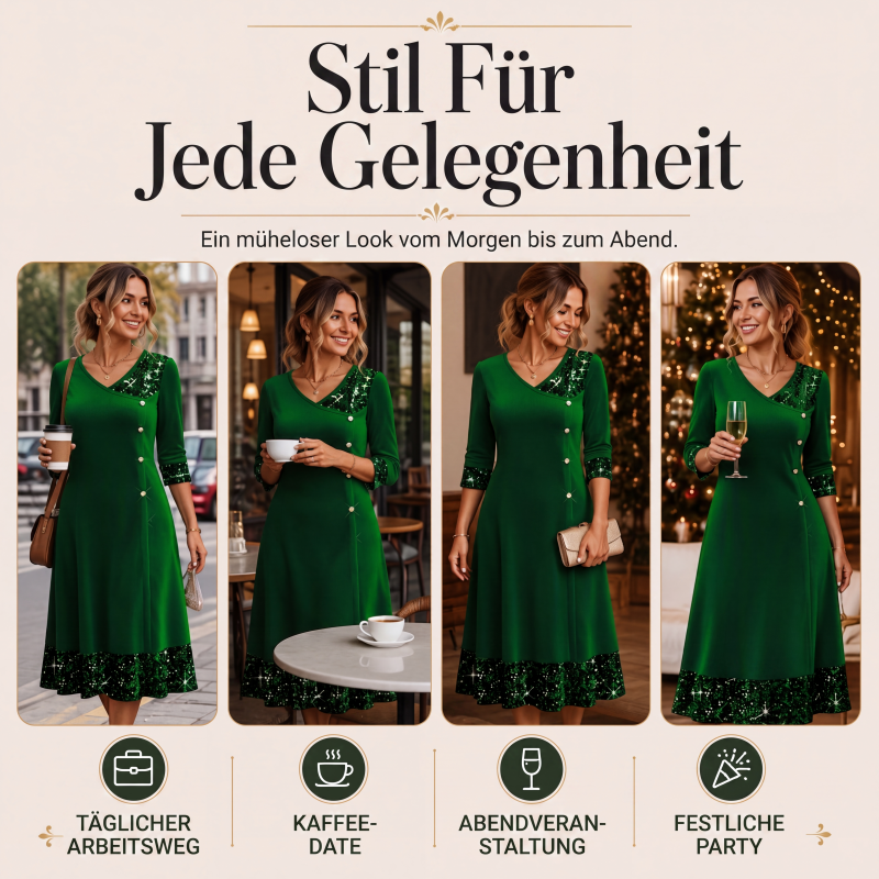 Elegantes Paillettenkleid mit V-Ausschnitt für Damen