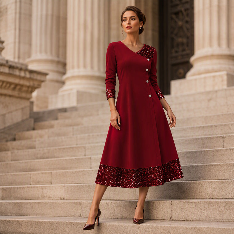 Elegantes Paillettenkleid mit V-Ausschnitt für Damen