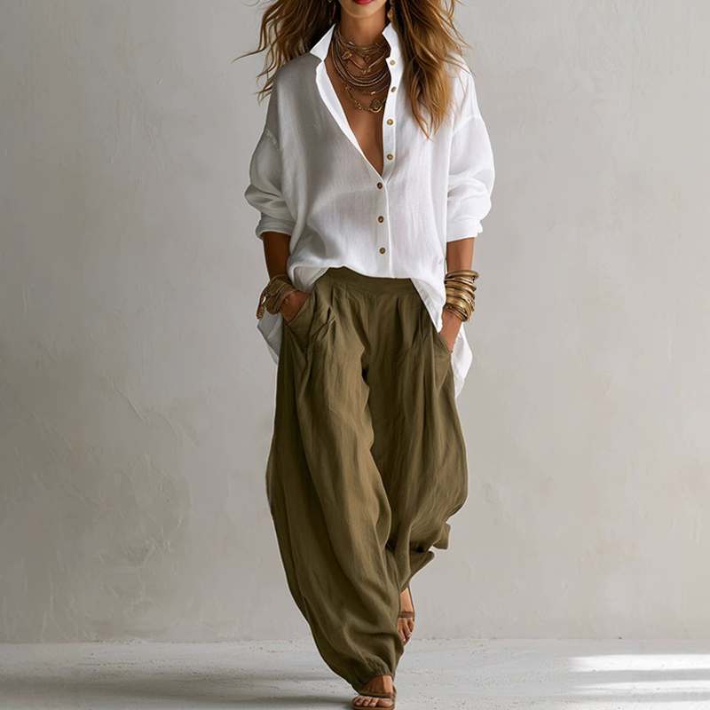 👚 Weites Hemd & Fallhosen-Set für Damen – Lässiger Look, fließender Stoff & vielseitig kombinierbar | Perfekt für Alltag, Büro & besondere Anlässe – Jetzt -50%! versandfrei