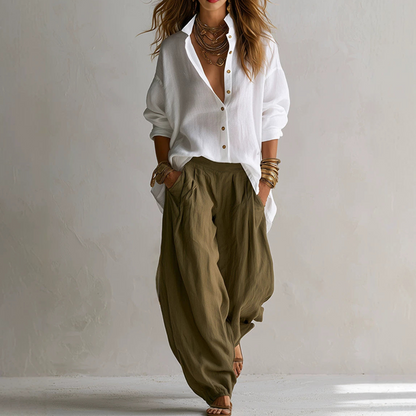 👚 Weites Hemd & Fallhosen-Set für Damen – Lässiger Look, fließender Stoff & vielseitig kombinierbar | Perfekt für Alltag, Büro & besondere Anlässe – Jetzt -50%! versandfrei